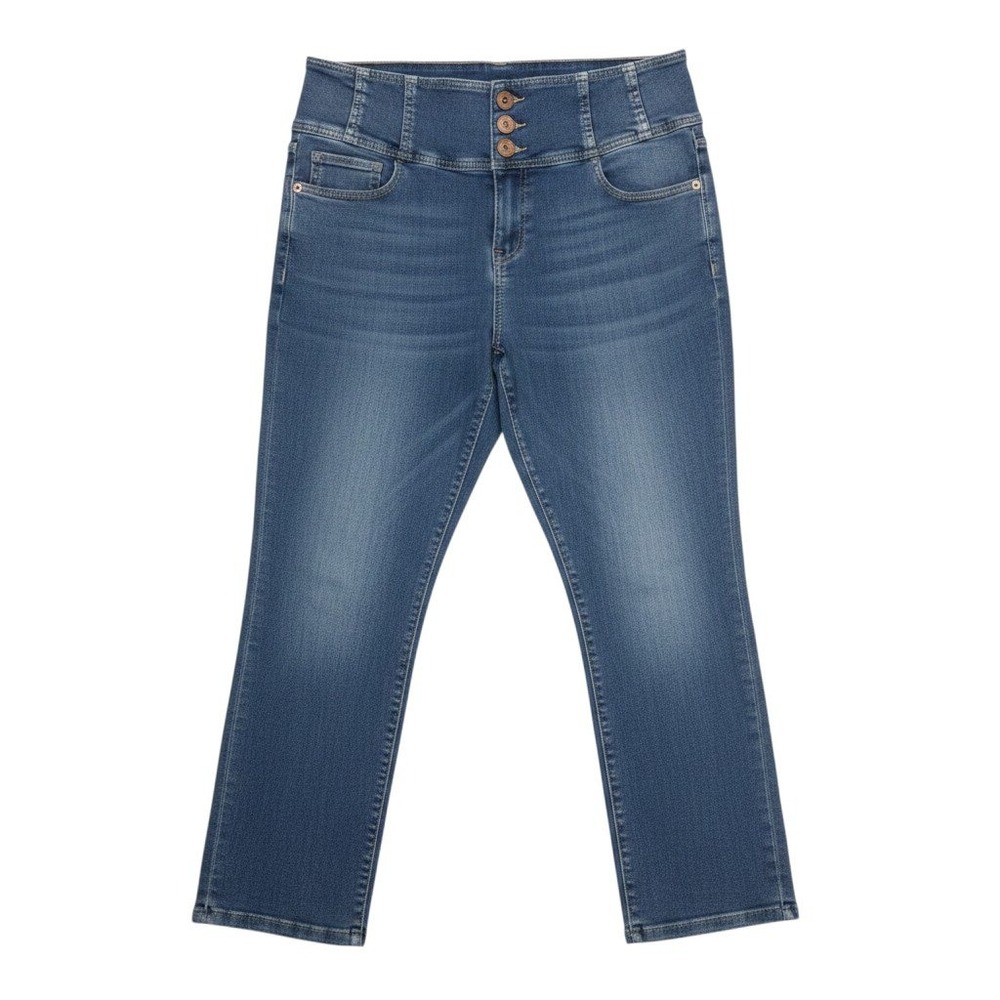 No Boundaries High Rise Sculpting Skinny Crop Jeans Blue Size 17 Triple Button - Picture 2 of 9